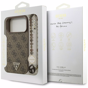 Guess 4G Strap Triangle Logo Magnetinis dėklas telefonui iPhone 17 Pro Max - ruda