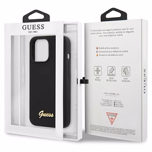 Dėklas Guess GUHCP13XLSLMGBK iPhone 13 Pro Max 6.7" juoda/juoda kietas dėklas Silikoninis Užrašas Auksinis Logotipas