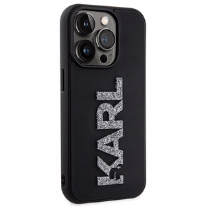 Karl Lagerfeld 3D guminis blizgus logotipas dėklas telefonui iPhone 15 Pro - juodas