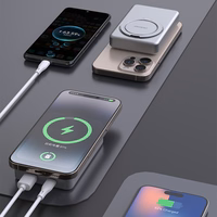 Dudao K28 10000mAh PD 22.5W Magnetinė išorinė baterija su metaliniu dėklu ir žiedo stovu - pilka