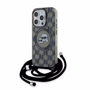 Karl Lagerfeld IML Crossbody Monogram Karl & Choupette Head MagSafe чехол для iPhone 15 Pro Max - чёрный