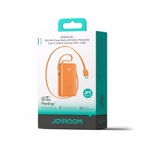 Joyroom JR-PR2 35W 10000mAh Powerbank su Integruotais USB-C ir Lightning Kabeliais - Oranžinis