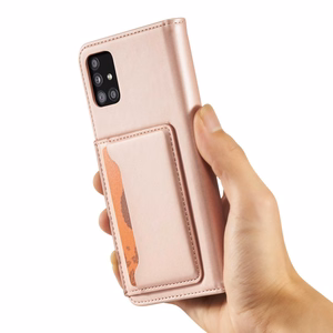 Magnetinis kortelių dėklas Samsung Galaxy A13 5G piniginė kortelių laikiklis rožinis