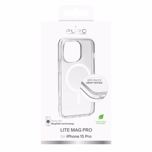 Puro dėklas iš PC+TPU+TPE su integruotais magnetais "LITE MAG PRO" iPhone 15 Pro, baltas