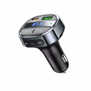 Automobilinis įkroviklis Hoco USB A + USB C PD QC3.0 5A 30W su skaitmenine indikacija + siųstuvas FM BT E70 obsidianinis juodas