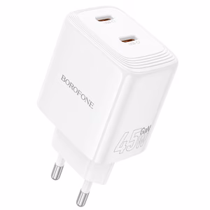 Borofone sieninis įkroviklis BN31 Cargador GaN - 2x Type C - QC 3.0 PD 45W baltas