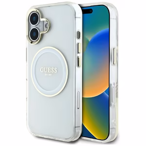 Guess IML Metal Colored Circle Classic Logo Magnetinis dėklas telefonui iPhone 16 - baltas