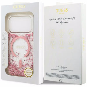 Guess Resin Bottom Glitter MagSafe dėklas, skirtas iPhone 18 Pro Max / 17 Pro Max, rožinis
