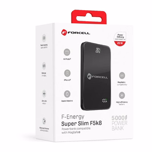 Išorinė baterija su MagSafe Forcell F-Energy SuperSlim F5K8 QC4.0 PD3.0 15W 5000 mAh juoda