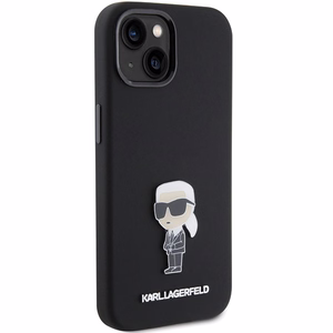 Karl Lagerfeld silikoninis Ikonik Metal Pin dėklas telefonui iPhone 15 - juodas