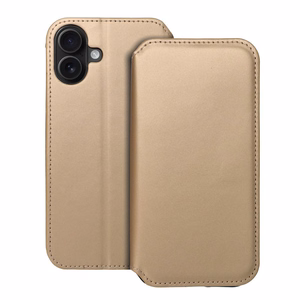 DUAL POCKET knygos tipo dėklas telefonui IPHONE 16 Plus auksinis