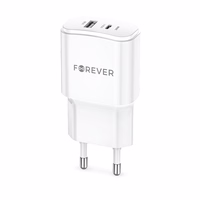 "Forever TC-01-20AC PD QC įkroviklis 1x USB-C 1x USB 20W baltas