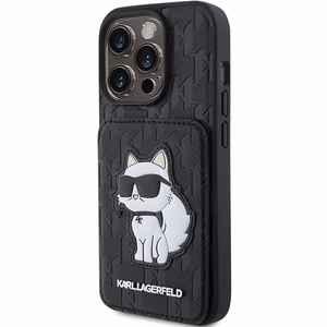 Karl Lagerfeld Saffiano Cardslots and Stand Monogram Choupette чехол для iPhone 15 Pro Max - чёрный