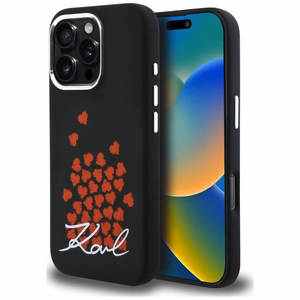 Karl Lagerfeld silikoninis dėklas su širdies logotipu MagSafe iPhone 16 Pro Max - juodas