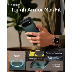 Spigen Tough Armor Mag MagSafe dėklas, skirtas Google Pixel 11 Pro, tamsiai žalias