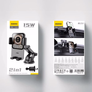 Automobilinis laikiklis Dudao F19 juodas (belaidis įkrovimas 15W)(ne magnetinis / lipnus pagrindas / oro groteles)