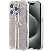 Guess IML 4G Gold Stripe dėklas telefonui iPhone 15 Pro - rožinis