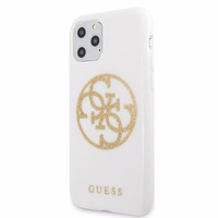 Guess GUHCN65TPUWHGLG iPhone 11 Pro Max baltas kietas dėklas Glitter 4G Circle Logo