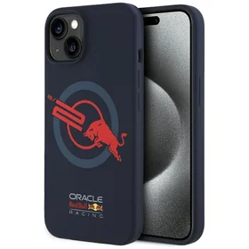 RED BULL dėklas telefonui IPHONE 15 suderinamas su MagSafe RBHMP15S24SIOLVR (Silikoninis ORBR20 logotipas raudonas apvadas) tamsiai mėlyna