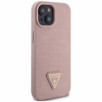 Guess GUHCP15SPCRTHCP iPhone 15 6.1" rožinis/rožinis kietas dėklas Croco Triangle Metal Logo