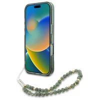 Guess IML Flowers Allover Electro With Pearl Strap MagSafe dėklas telefonui iPhone 16 - žalia