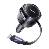 Baseus Enjoyment Max 90W automobilinis įkroviklis 2x USB-C + USB-C ir Lightning kabelis - juodas