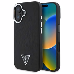 Guess GUHMP16MPGTSPSK iPhone 16 Plus 6.7" juodas/juodas kietas dėklas Grūdėtas Trikampis MagSafe