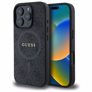 Guess 4G žiedo klasikinio logotipo magnetinis dėklas telefonui iPhone 16 Pro Max - juoda