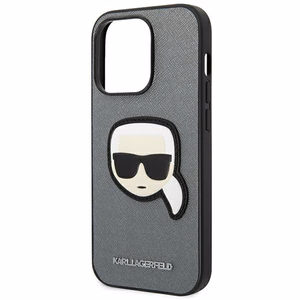Karl Lagerfeld Saffiano Karl's Head Patch dėklas telefonui iPhone 14 Pro Max - sidabrinis