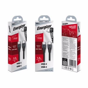 Energizer Classic C611CGBK USB-C–USB-C įkrovimo ir duomenų laidas, 1,2 m, juodas