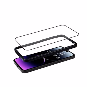 Crong Anti-Bacterial 3D Armor Glass 9H visą ekraną dengiantis grūdintas apsauginis stiklas, skirtas iPhone 14 Pro Max, su montavimo rėmeliu