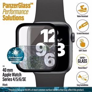 PanzerGlass Lenktas antibakterinis grūdintas stiklas Apple Watch 4/5/6/SE - 40mm - juodas