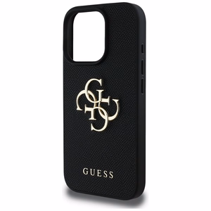 Guess grūdėtas didelis 4G logotipas mažas klasikinis logotipas dėklas iPhone 16 Pro Max - juodas