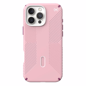 Speck Presidio2 Grip ClickLock & MagSafe dėklas, skirtas iPhone 16 Pro Max, „Wednesday Pink“ / „Boysenberry Purple“ / baltas