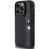 BMW perforuotas trispalvės linijos dėklas telefonui iPhone 15 Pro Max - juodas