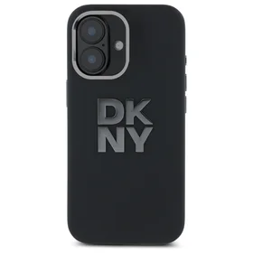 DKNY Liquid Silicone Metal Logo dėklas telefonui iPhone 16 - juodas