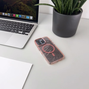 Blizgus magnetinis dėklas telefonui iPhone 16e - rožinis