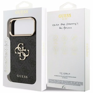 Guess PU Leather 4G Metal Logo Gold Frame dėklas Apple iPhone 18 Pro Max, juodas