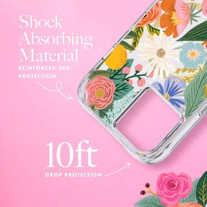 Rifle Paper Clear MagSafe dėklas, skirtas iPhone 14 Plus, „Garden Party Blush“ rašto