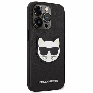 Karl Lagerfeld Saffiano Choupette Head Patch dėklas telefonui iPhone 14 Pro - juodas