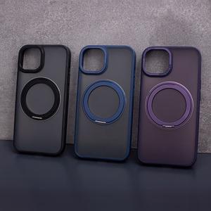 Dėklas telefonui Mag Ring su sukiojamu žiedu iPhone 15 Pro 6,1" violetinis