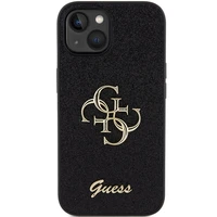 Guess Glitter Script Big 4G dėklas telefonui iPhone 15 - juodas
