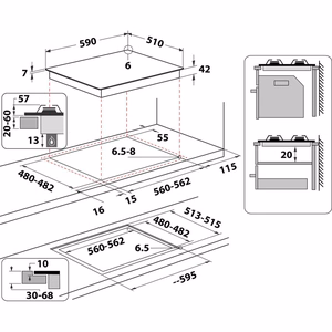 Whirlpool AKT 627/NB1 Juoda Įmontuoti 59 cm Dujinė 4 zone(s)