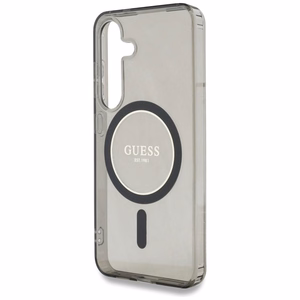 Guess blizgus apskritimo klasikinio logotipo Magnetinis dėklas telefonui Samsung Galaxy S25 juodas