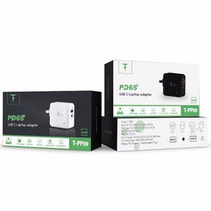 SIENINIS ĮKROVIKLIS T-PHOX MEGA T-PP09 GAN PD 65W USB/USB-C JUODAS
