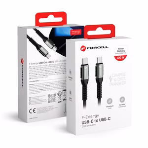 Kabelis FORCELL F-ENERGY C260 Type C į Type C QC4.0 PD 5A 100W Cafule 2 m juodas
