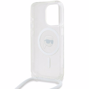 Karl Lagerfeld Crossbody IML Karl Head Magnetinis dėklas telefonui iPhone 15 Pro – permatomas