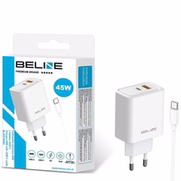 Tinklo įkroviklis Beline 45W USB-A/USB-C + USB-C/USB-C laidas BLN2CW45C baltas