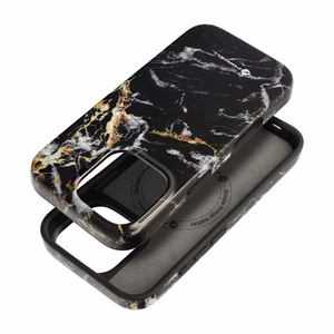 FORCELL F-PROTECT Mirage, karinio standarto išbandytas dėklas telefonui su MagSafe, skirtas IPHONE 15 PRO MAX, juodo marmuro spalvos