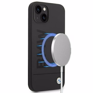 Dėklas BMW BMHMP14MSLBLBK iPhone 14 Plus 6.7 "juodas / juoda kietas dėklas Silikoninis Parašo Logotipas Magnetinis